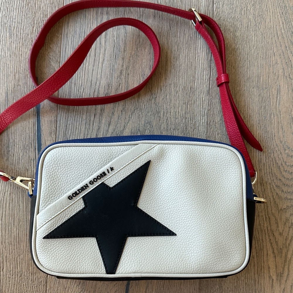 Golden Goose Red Strap Crossbody Bag with Black Star